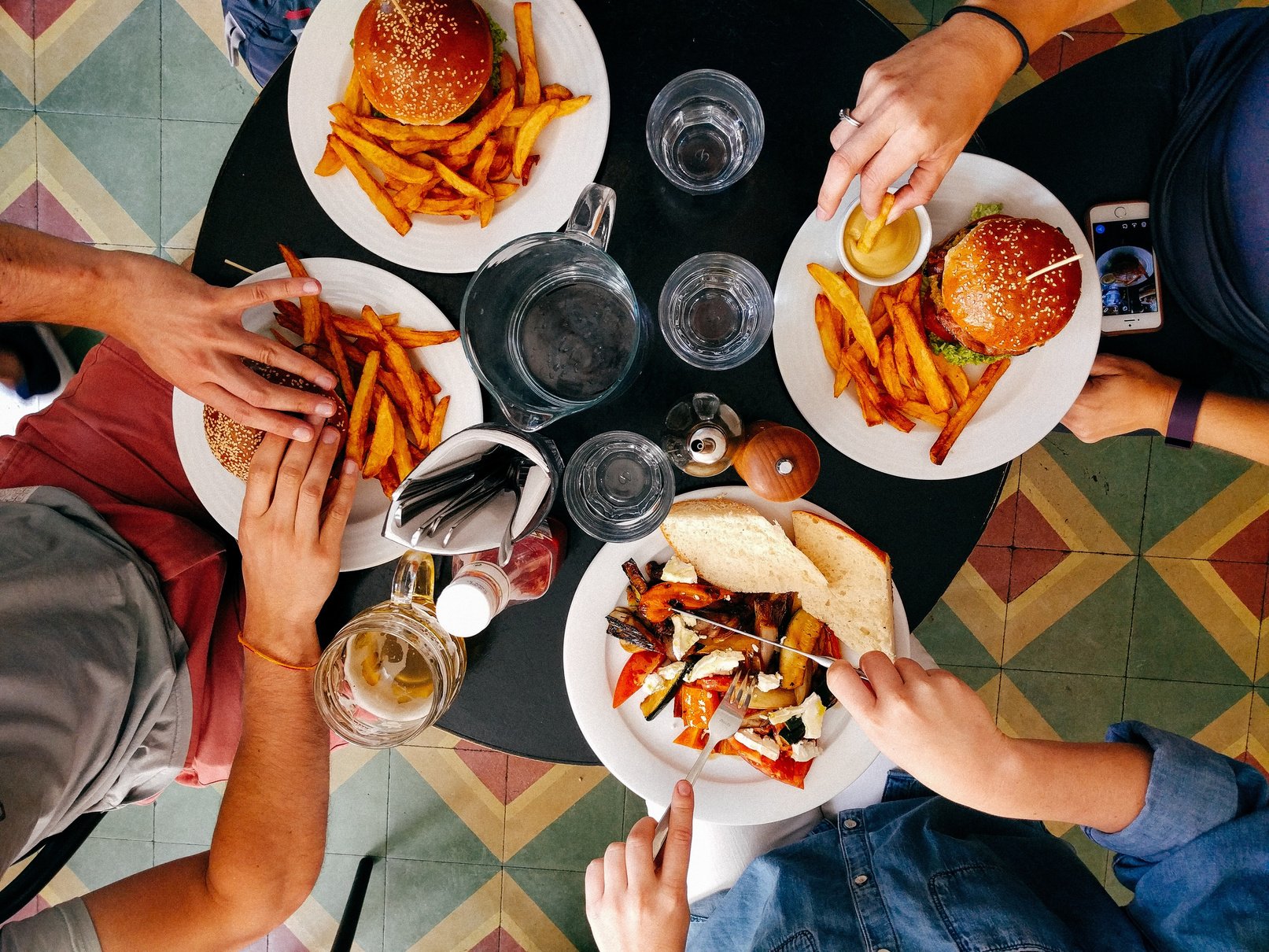 Friends Eating Burgers and Fries